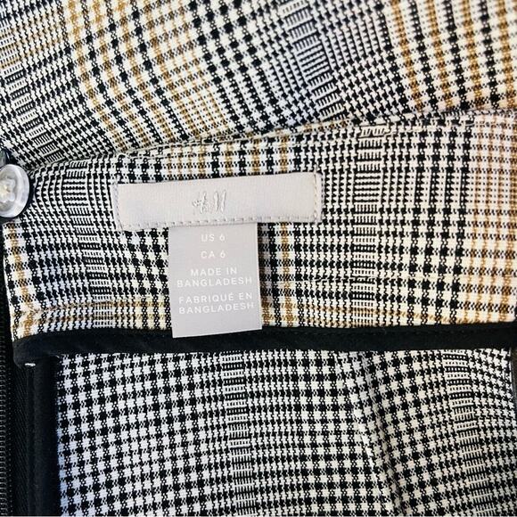 H&M black white tan plaid button sailor preppy stretchy pencil midi skirt 6 - Picture 6 of 8